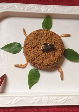 A picture of Mangalorean special dry shrimp chutney / yetti chutney.