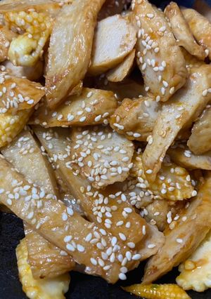 茄汁玉米筍炒黑輪甜不辣 的食譜成品照片
