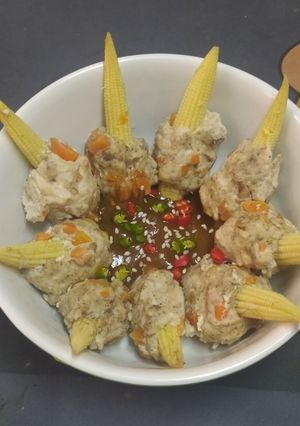 รูปของ อกไก่บดพันข้าวโพดอ่อนนึ่ง