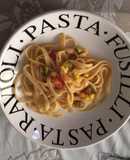 Fettuccine con calabacitas y elote