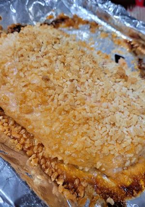 A picture of Sriracha Mayo and Panko Crusted Salmon.