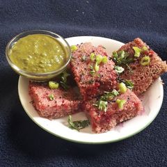 Beetroot dhokla A picture of Beetroot dhokla.