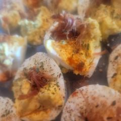 A picture of Country Ham Twisted Deviled Eggs!.