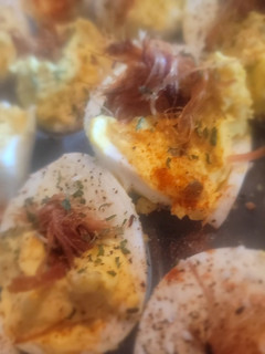 A picture of Country Ham Twisted Deviled Eggs!.