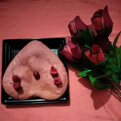 Eggless heart shape red velvet cake A picture of Eggless heart shape red velvet cake.
