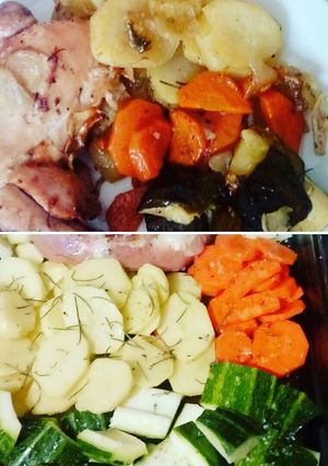 Una foto de Pollo al horno con verduras