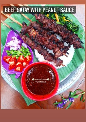 Foto resep Beef Satay with Peanut Sauce (Sate Sapi & Saus Kacang)