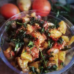 A picture of Aloo baingan sabzi(potato, eggplant vegetable).