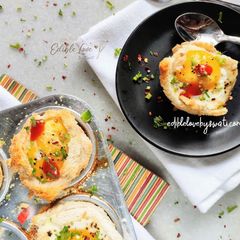 Egg and bread baked cups A picture of Egg and bread baked cups.