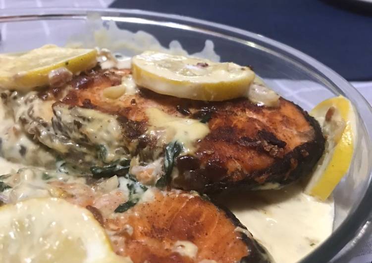 Simple Way to Prepare Perfect Pan fried Salmon with creamy sauce