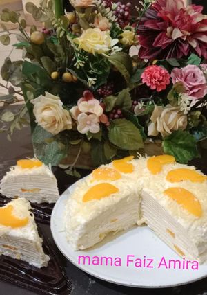 Foto resep Mille crepes keju peach