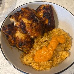A picture of Roasted Pepper & Harissa Chicken with Orzo Pilaf.