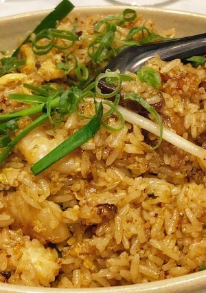 A picture of BBQ Pork and Prawn Fried Rice.