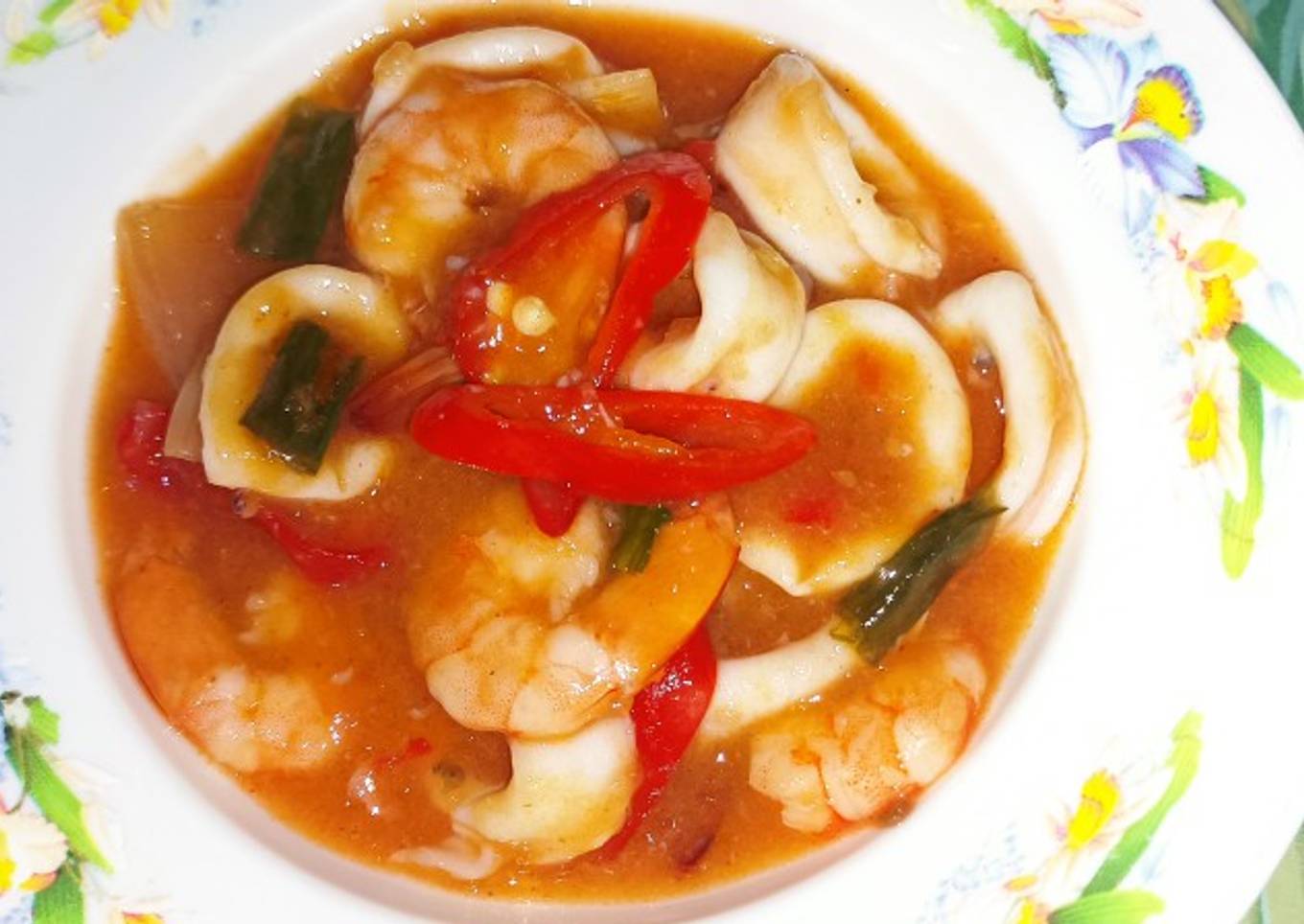 Cumi Udang Saus Padang