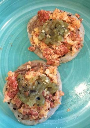 A picture of Egg and Chorizo Sopes.