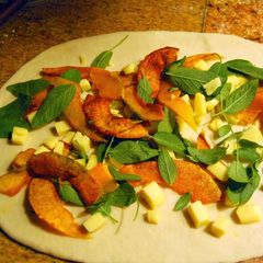 A picture of Roasted Pumpkin, Cheese and Sage Stromboli.