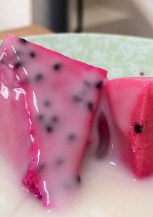 Foto resep Puding susu buah naga+fla