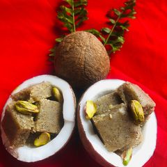 Khadim paak (fresh coconut halwa) A picture of Khadim paak (fresh coconut halwa).