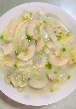A picture of Chicken Macaroni Cream Soup (Sopas) - using Elbow Pasta.