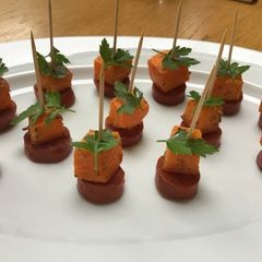 Butternut squash & chorizo canape A picture of Butternut squash & chorizo canape.