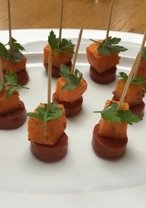A picture of Butternut squash & chorizo canape.