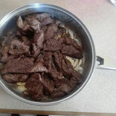 A picture of Pan fried steak pieces.