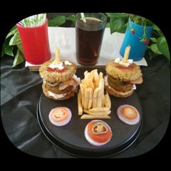 A picture of Noodle Burger with Aloo Tikki.