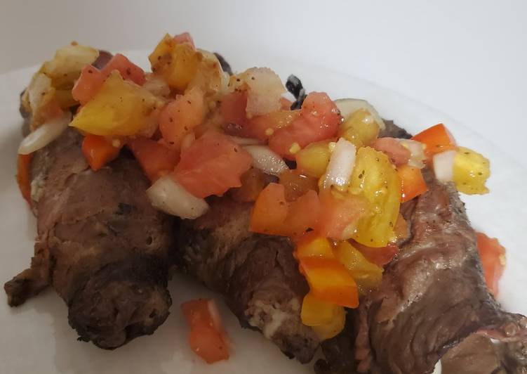 Brad's steak roll up's with heirloom tomato relish