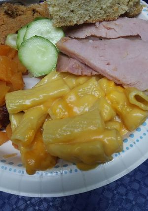 A picture of Easter Mac and Cheese.