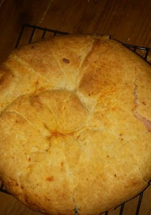 Una foto de Pan casero y relleno no vegan receta de mi novio