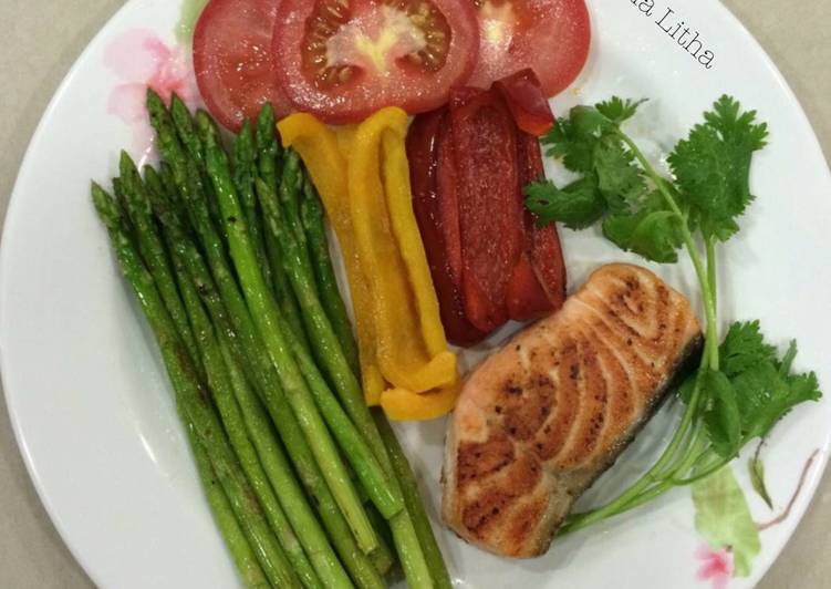 Resep Sayur panggang + ikan salmon bumbu lada garam # 