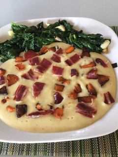 Una foto de Puré de patatas con calabaza y espinacas