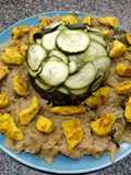 Pollo al curry con verduras al vapor
