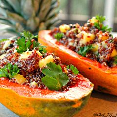 A picture of Tropical Quinoa Papaya Boats.