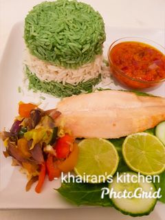 Rice and fish with sauce ainihin hoton girkin