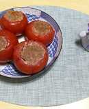 煎釀番茄肉餅~免治豬肉味道醃得剛剛好，配上番茄很好送飯！