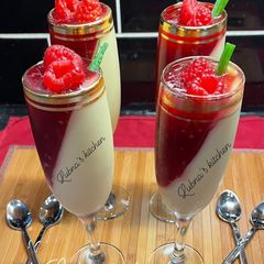 A picture of VANILLA PUDDING WITH RASPBERRY SAUCE:.