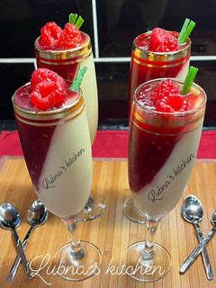 A picture of VANILLA PUDDING WITH RASPBERRY SAUCE:.