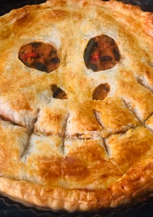 Una foto de Torta Monstruosa de berenjenas 🍆 para Halloween 🎃 ♥️