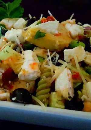 A picture of Mike's Chilled Artichoke Feta Pasta Salad.