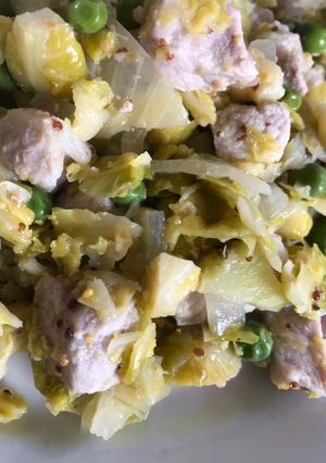 A picture of Pork and Greens.