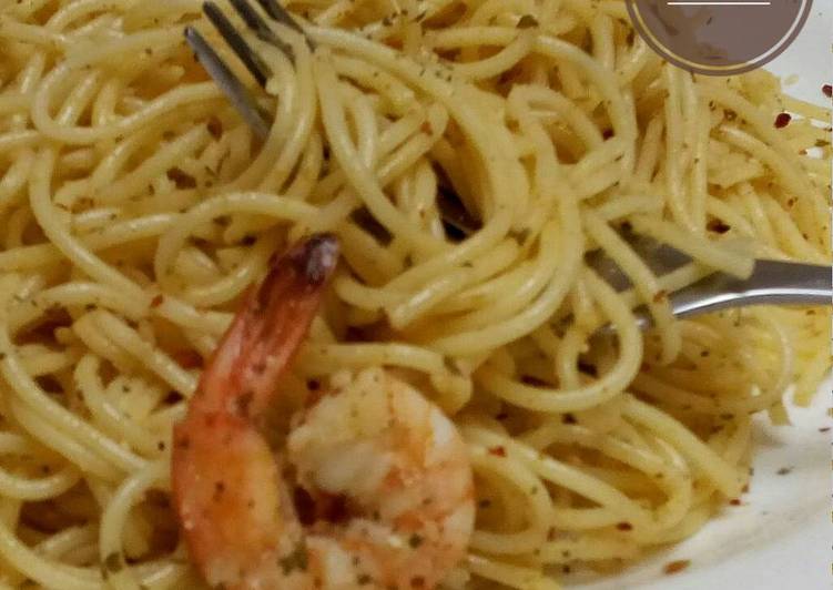Cara Gampang Membuat Spaghetti Aglio e Olio with Shrimp Anti Gagal