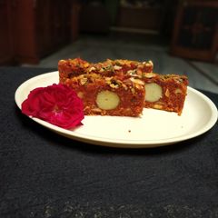 A picture of Carrot halwa and sweet potato gulab jamun terrine.
