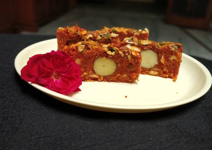 Carrot halwa and sweet potato gulab jamun terrine