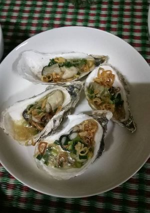 Hình của món Hàu nướng mỡ hành.