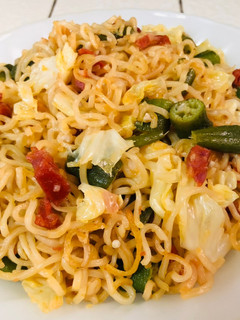 A picture of Instant Noodles with Salchichon Sausage.