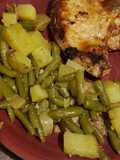 1 pan potatoes and greenbeans with pan fried bone-in pork chops
