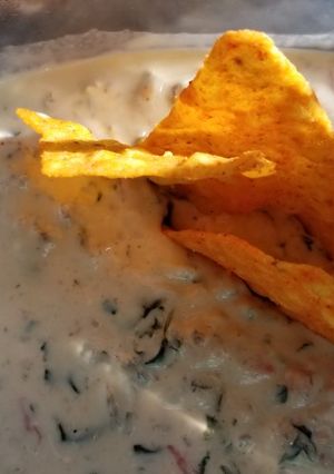 A picture of Spicy sausage queso dip.