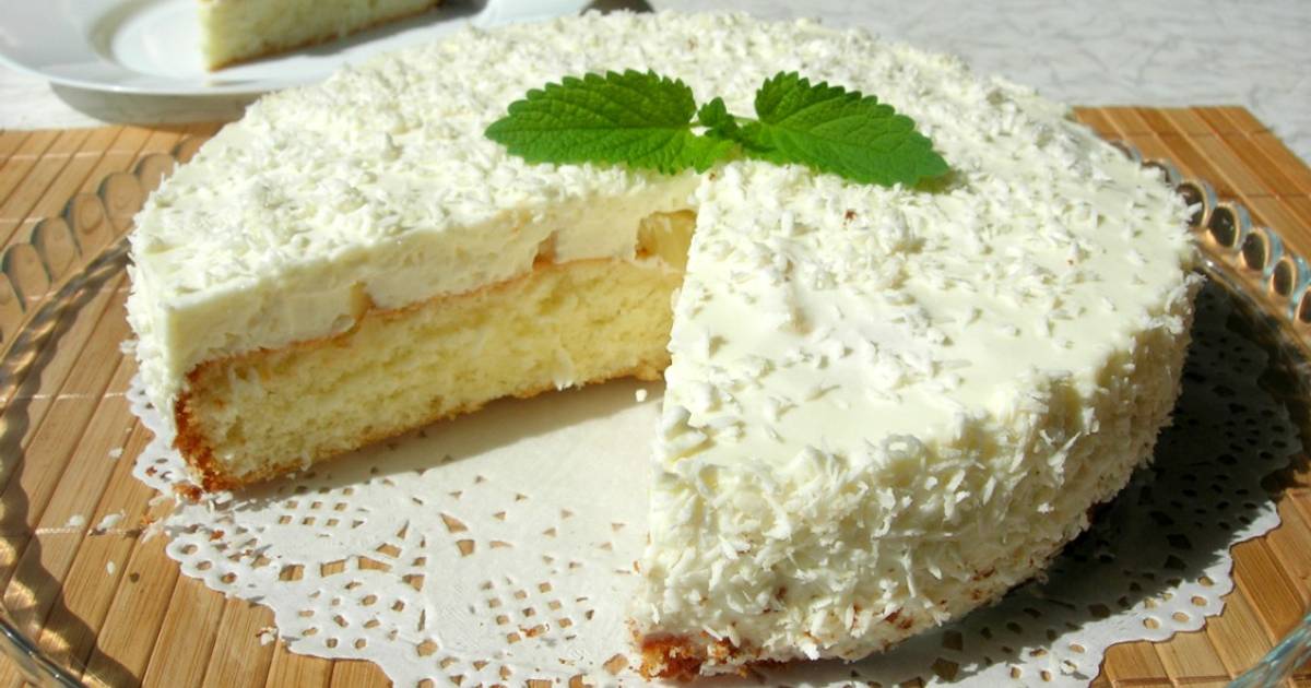 Нежный торт с творогом и ананасами