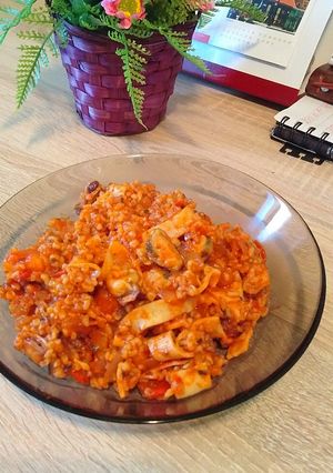Szaftos tengergyümölcse-is bulgur recept fotója